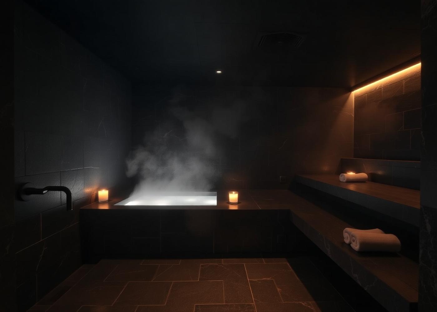 Thermal steam chamber in dark mineral stone