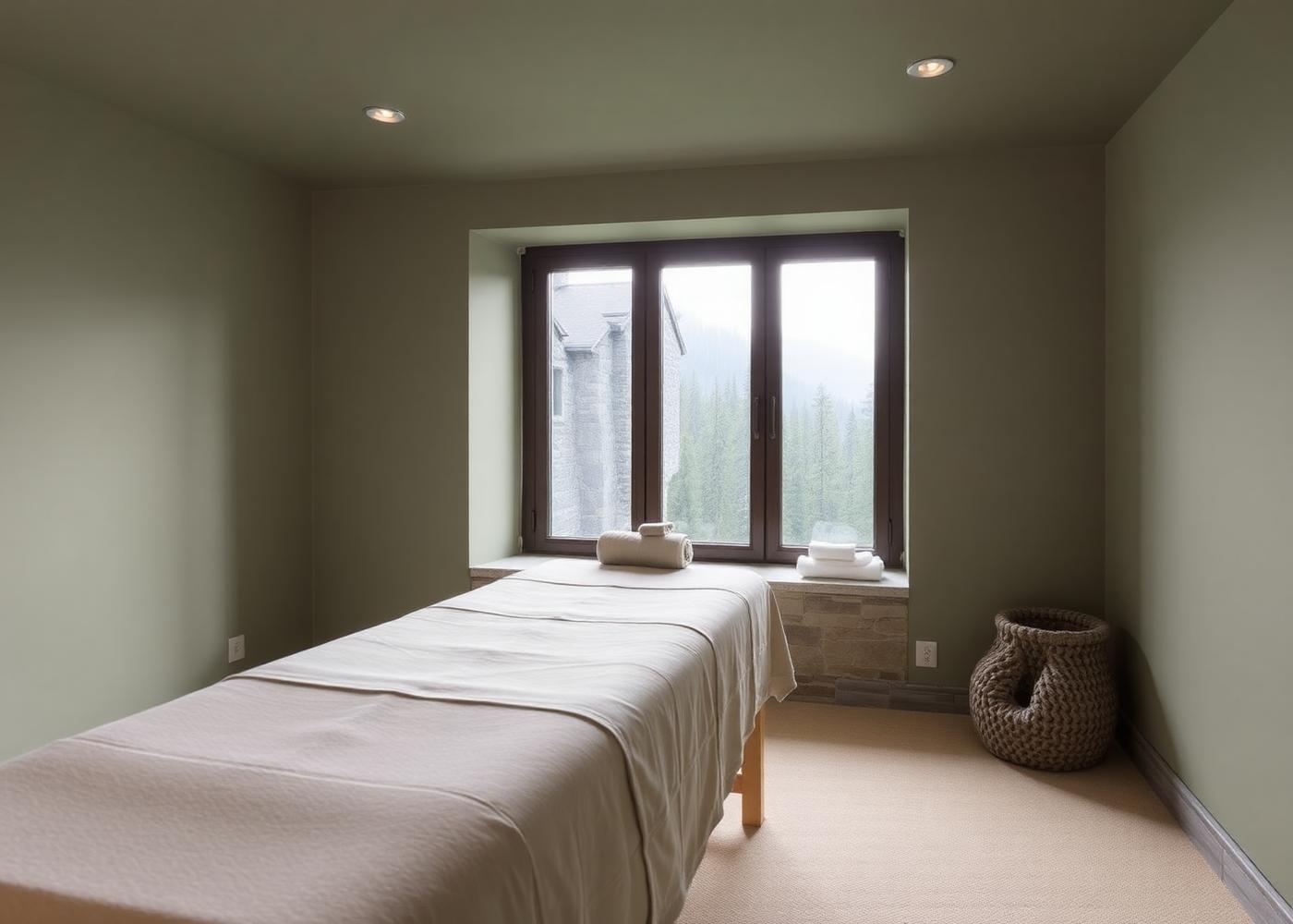 Treatment room facing pine forest